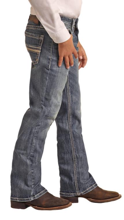 Rock & Roll Boy's Ivory Leather Pocket Reflex Boot Cut Jeans
