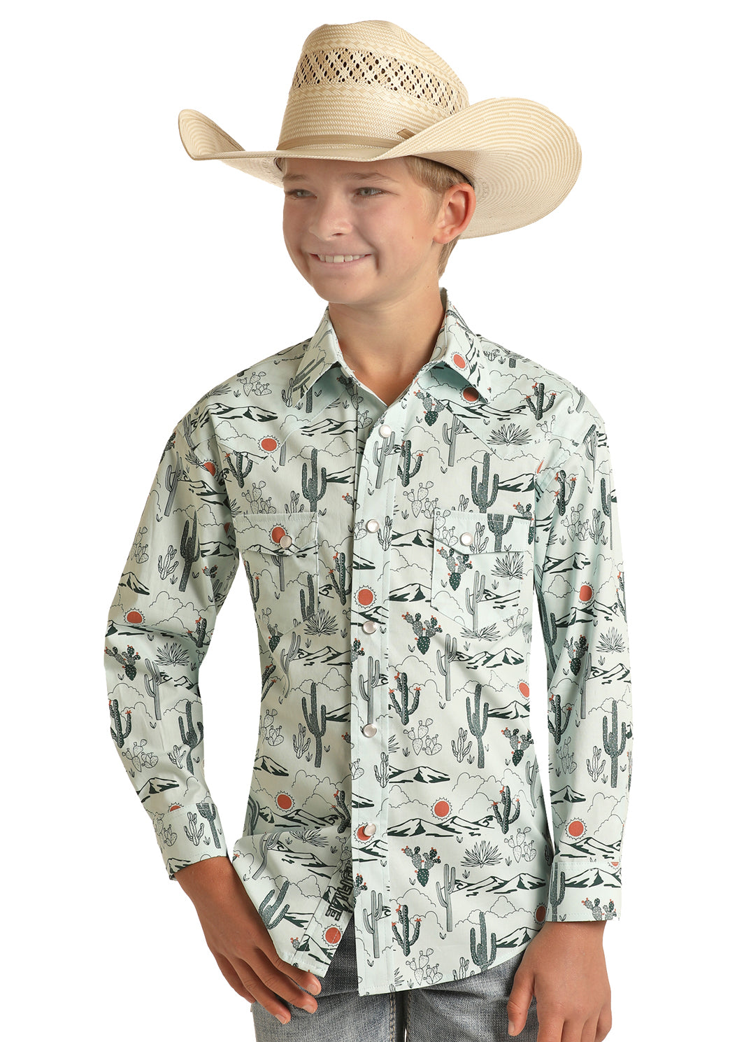 Rock & Roll Cowboy Dale Brisby Cactus Button up Shirt - Teal