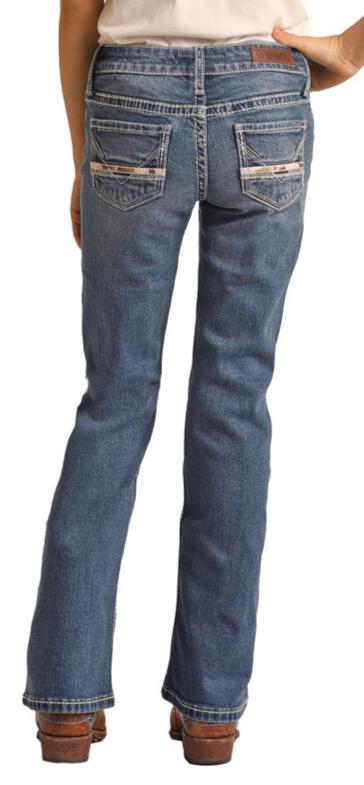 ROCK & ROLL GIRLS COWHIDE EMBROIDERED BOOTCUT JEAN