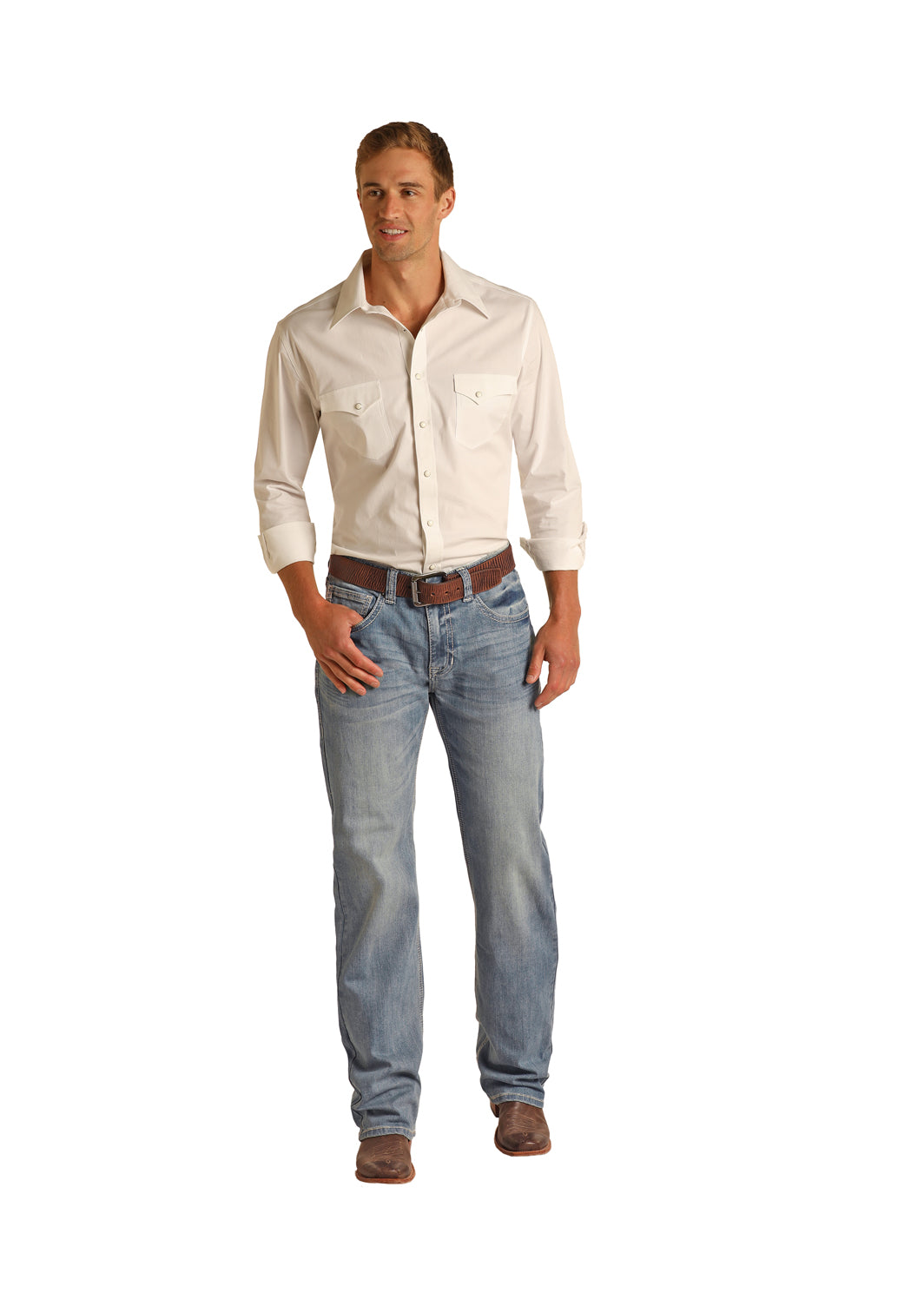 ROCK & ROLL RELAXED FIT TWO TONE LIGHT WASH STRAIGHT BOOTCUT JEANS