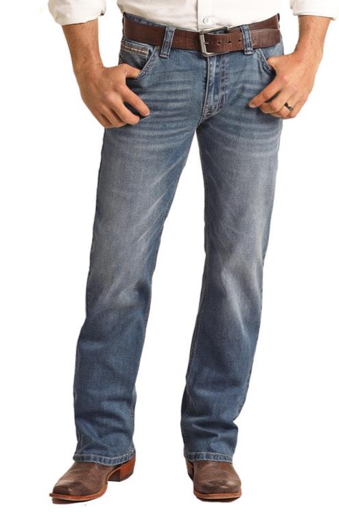 ROCK & ROLL DENIM RELAXED FIT STRETCH STRAIGHT BOOTCUT JEANS