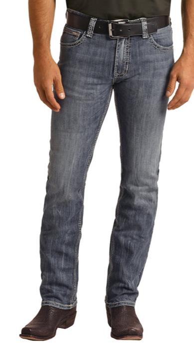 ROCK & ROLL MEN'S REVOLVER SLIM FIT STRETCH STRAIGHT BOOTCUT JEANS