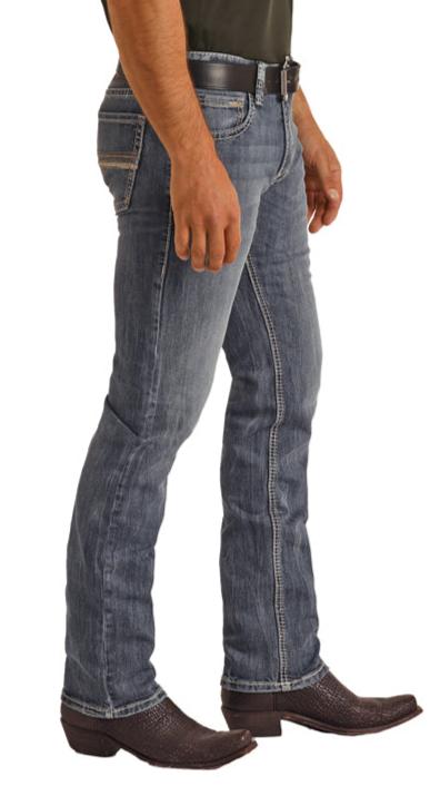 ROCK & ROLL MEN'S REVOLVER SLIM FIT STRETCH STRAIGHT BOOTCUT JEANS