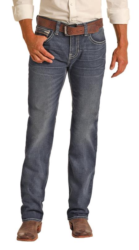 ROCK & ROLL MEN'S STRETCH STACKABLE BOOTCUT JEANS WITH STRAIGHT RAISED DENIM POCKET