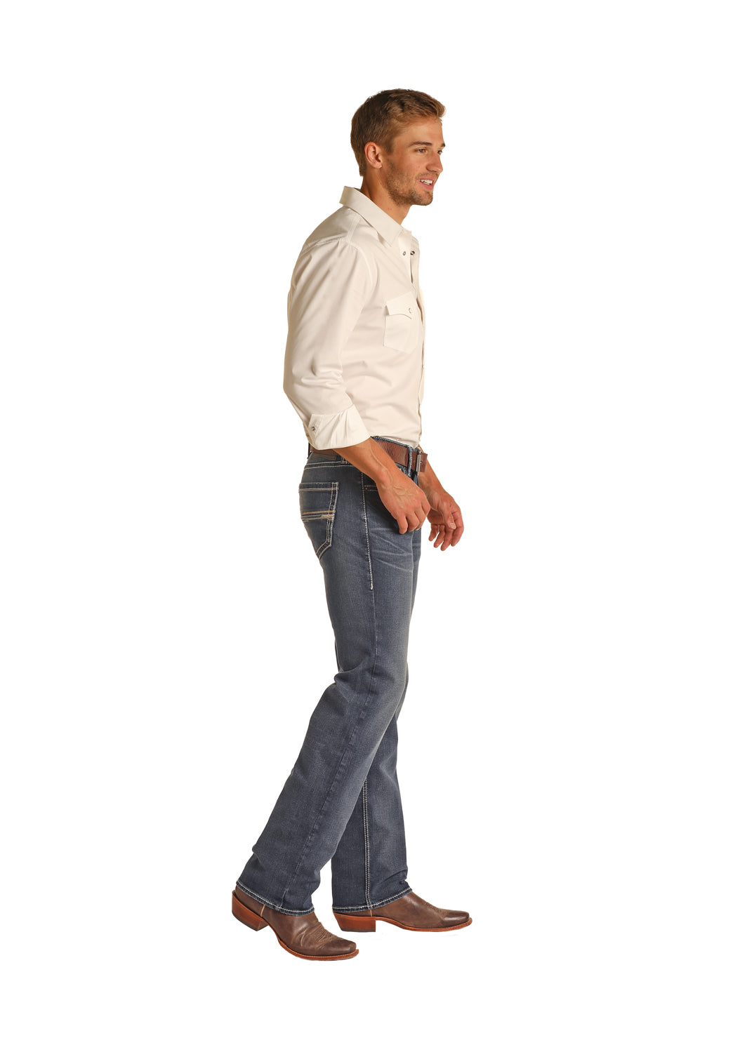 ROCK & ROLL STRETCH STACKABLE BOOTCUT JEANS WITH STRAIGHT RAISED DENIM POCKET