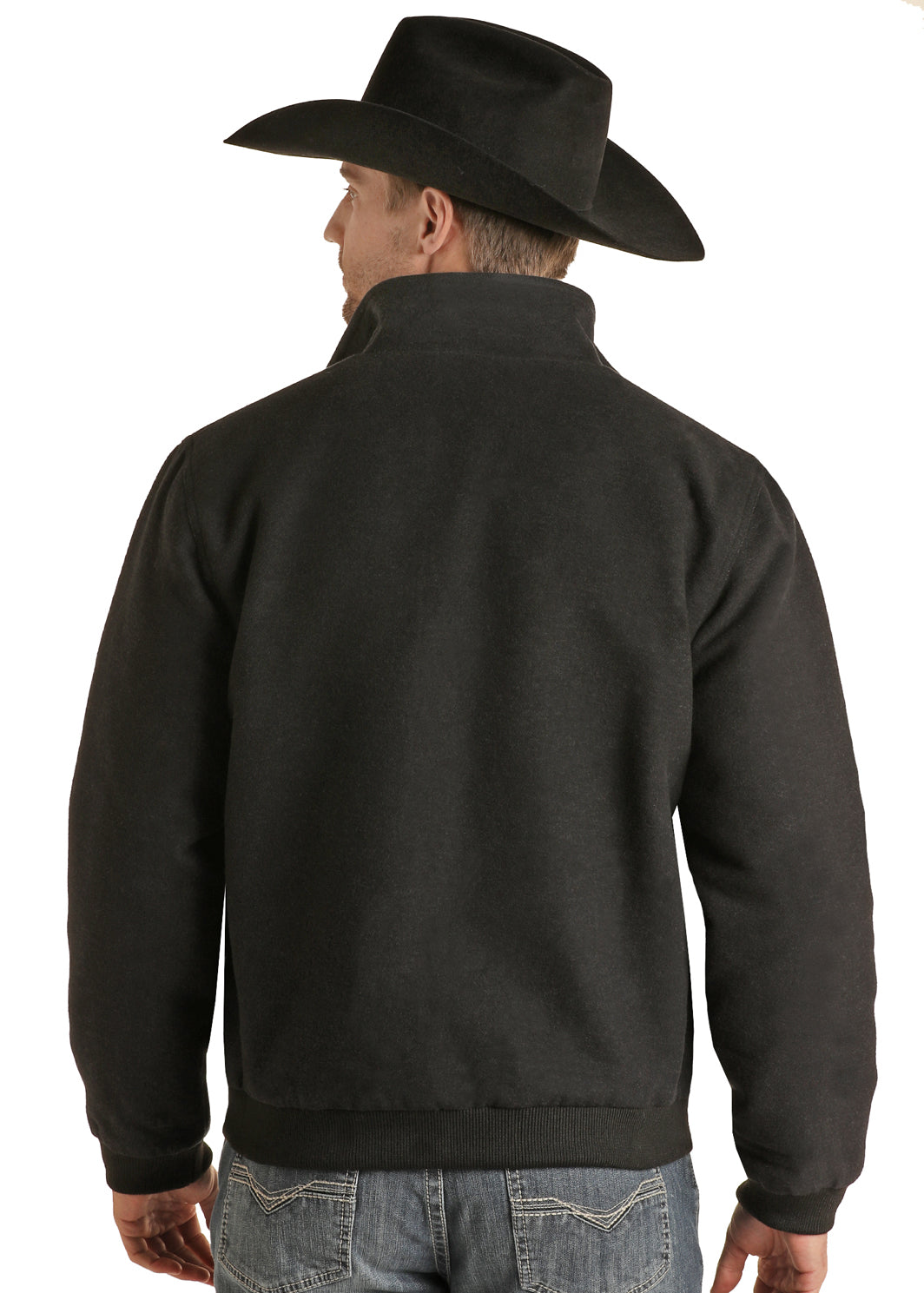 Rock & Roll Men's Cotton Solid Bomber Coat- Black