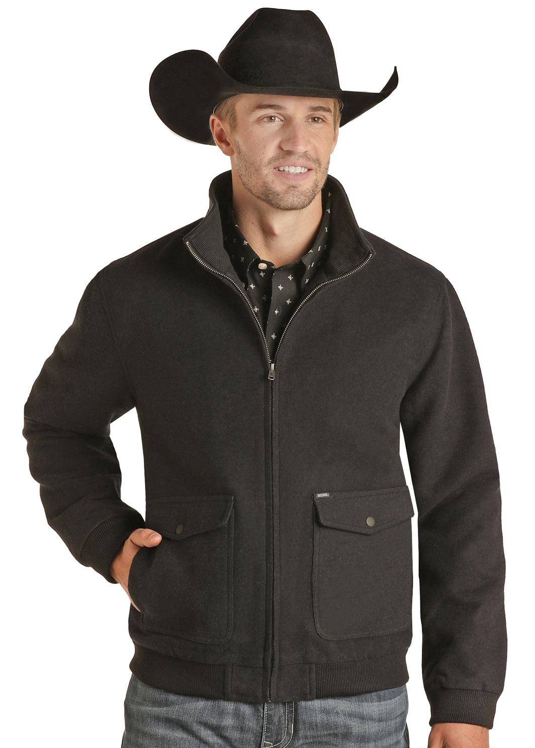 Rock & Roll Men's Cotton Solid Bomber Coat- Black
