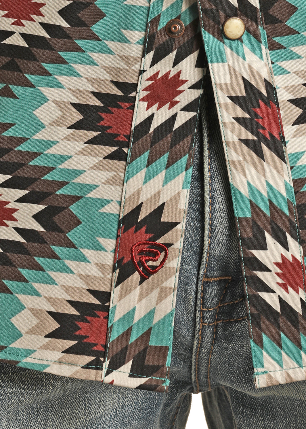 ROCK & ROLL DENIM MENS LONG SLEEVE AZTEC WOVEN SNAP
