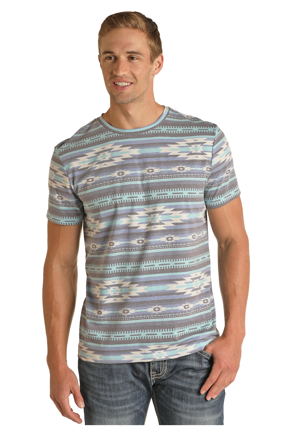 ROCK & ROLL UNISEX AZTEC ALL OVER PRINT TEE - BLUE
