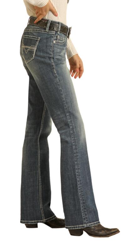 ROCK & ROLL LADIES MID RISE STRETCH BOYFRIEND IVORY POCKET STRAIGHT JEANS