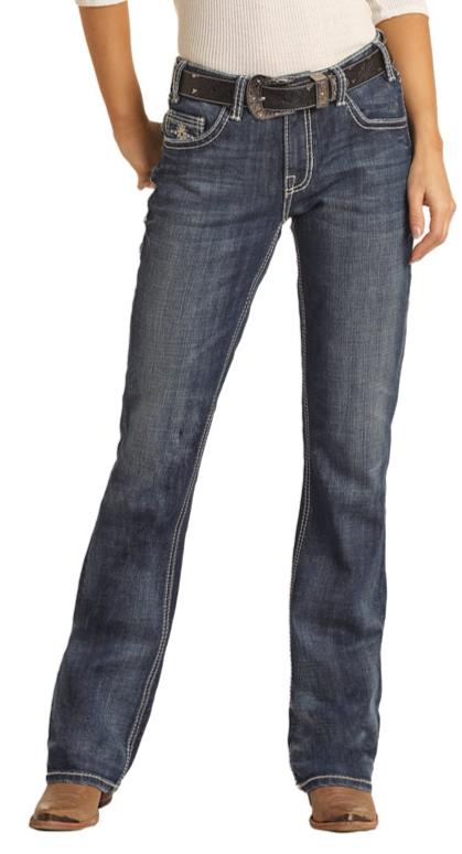 ROCK & ROLL LADIES MID RISE "LONGHORN" BOOTCUT RIDING JEANS