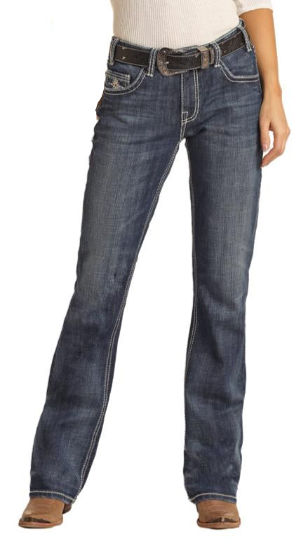 ROCK & ROLL LADIES MID RISE "LONGHORN" BOOTCUT RIDING JEANS