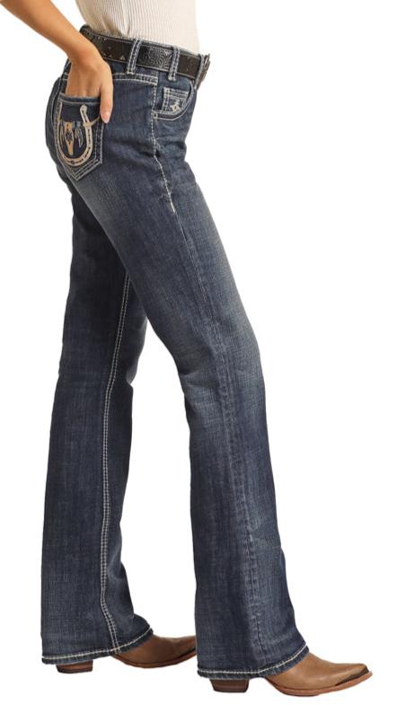 ROCK & ROLL LADIES MID RISE "LONGHORN" BOOTCUT RIDING JEANS