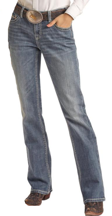 ROCK & ROLL DENIM MID RISE BOOT CUT RIDING JEAN