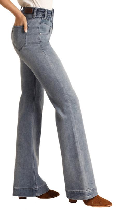 Rock & Roll Ladies Light Wash Yoke Front High Rise Trousers