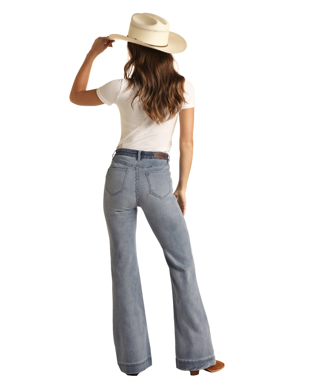 Rock & Roll Ladies Light Wash Yoke Front High Rise Trousers