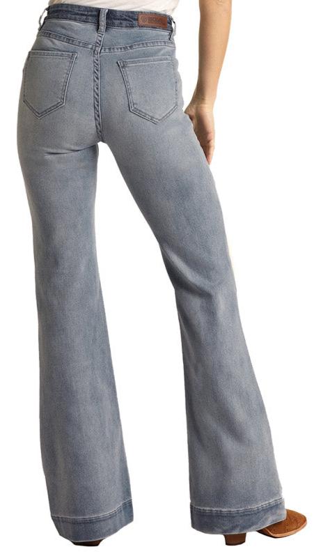 Rock & Roll Ladies Light Wash Yoke Front High Rise Trousers