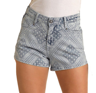 Rock & Roll Denim Women's Light Wash High Rise Bandana Print Shorts