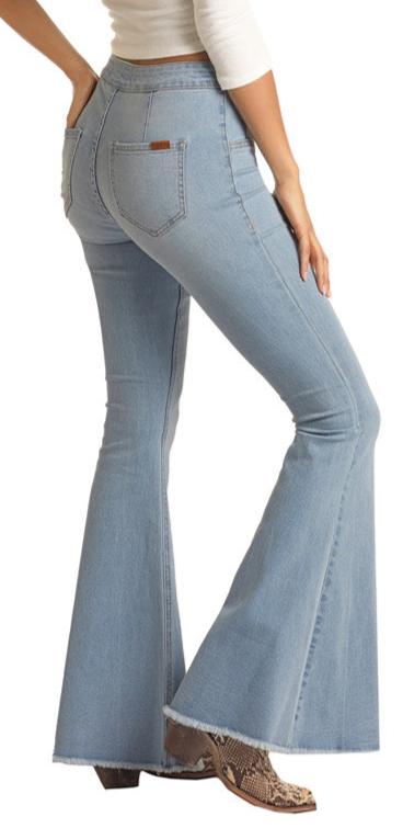 Rock & Roll Cowgirl Pull-on Button Bell Stretch Jean - Light Wash