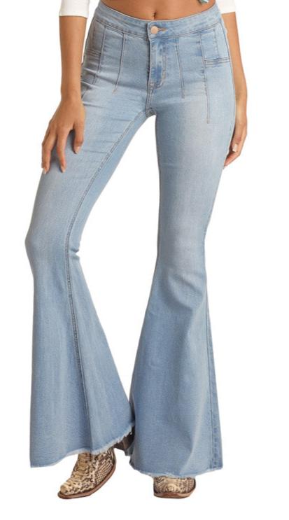 Rock & Roll Cowgirl Pull-on Button Bell Stretch Jean - Light Wash