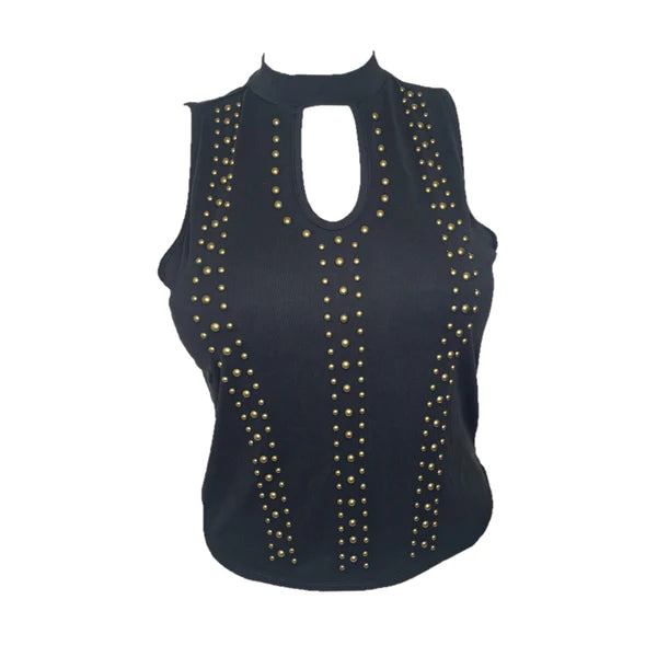 ROCK & ROLL LADIES RIBBED STUDDED TANK TOP