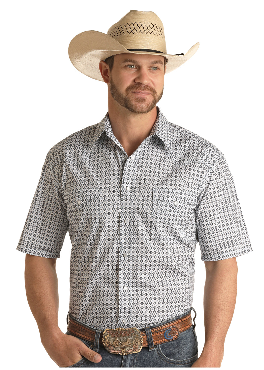 Panhandle Men's Rough Stock Aztec Print Short Sleeve Western Shirt