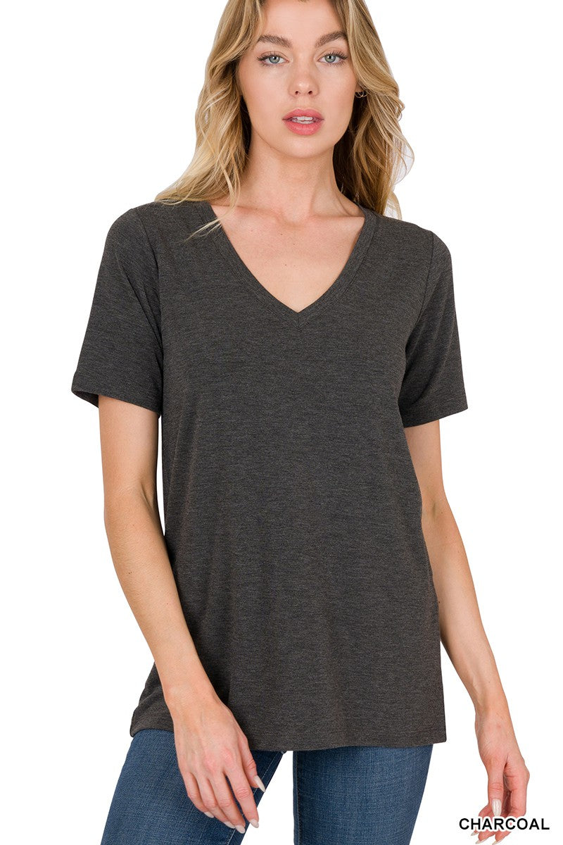 SHORT SLEEVE V-NECK TEE in CHARCOAL