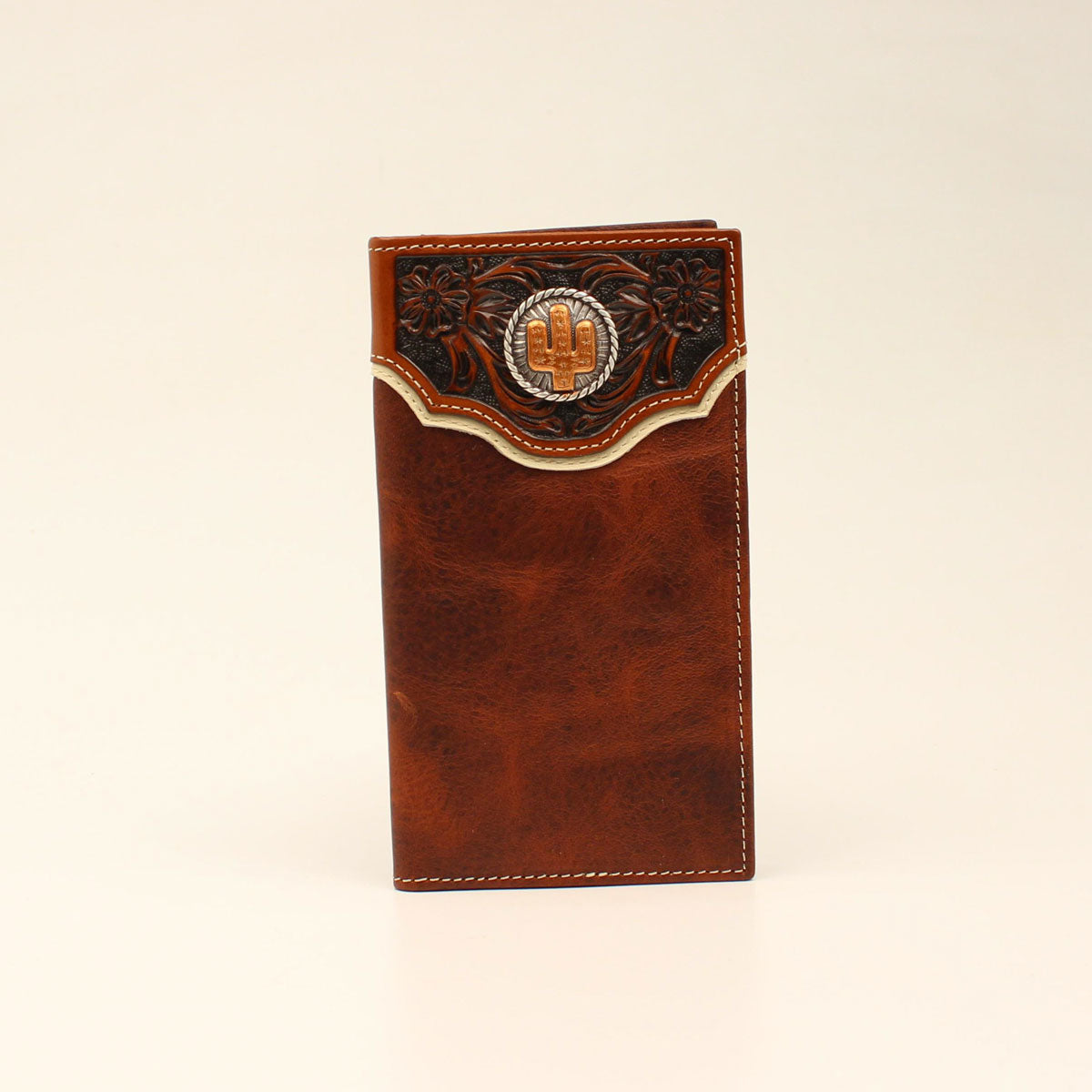 RODEO WALLET FLORAL EMBOSSED OVERLAY CACTUS CONCHO BROWN