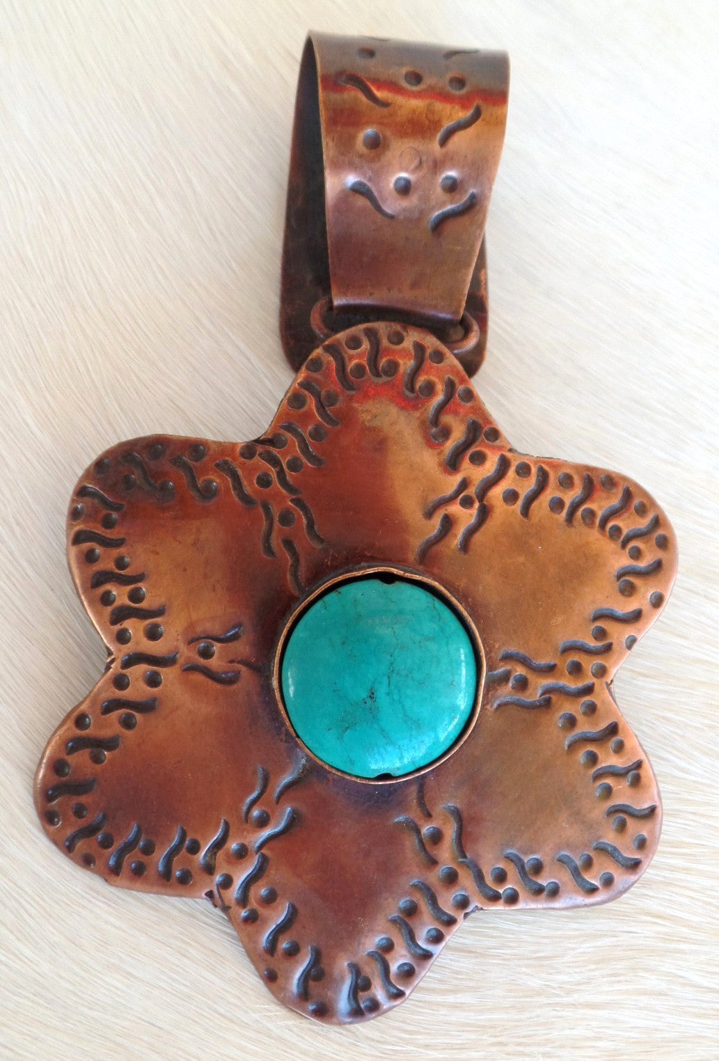 Copper Flower Pendant with Turquoise