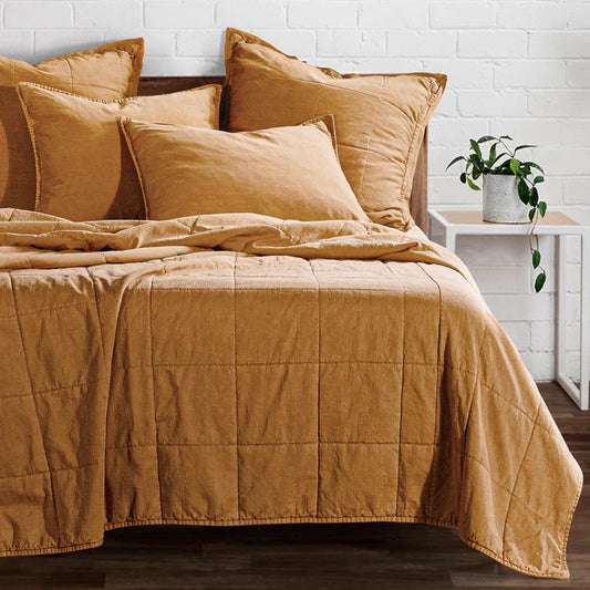 STONEWASHED COTTON CANVAS COVERLET in TERRACOTTA, FULL/QUEEN