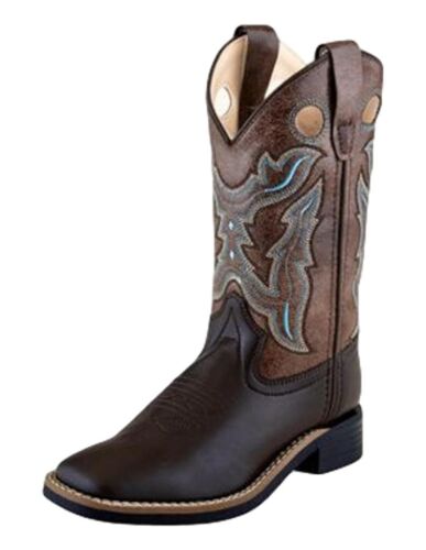 OLD WEST BOY'S PULL HOLE FANCY STITCH BROWN BOOTS