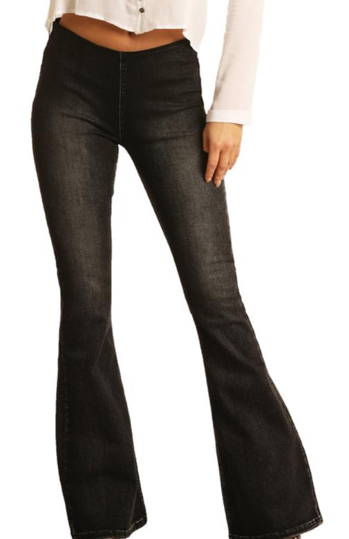 Rock & Roll Ladies Bargain Bell Pull on Jeans in Black