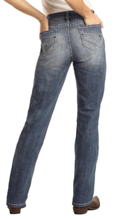 ROCK & ROLL LADIES MID RISE STRETCH BOYFRIEND STRAIGHT JEANS