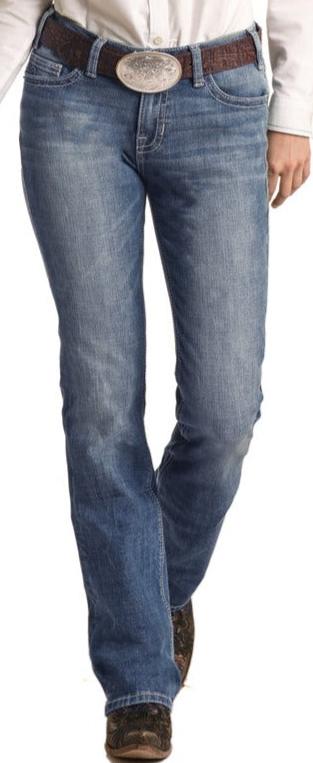 ROCK & ROLL LADIES MID RISE STRETCH BOYFRIEND STRAIGHT JEANS