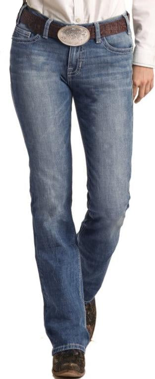 ROCK & ROLL LADIES MID RISE STRETCH BOYFRIEND STRAIGHT JEANS