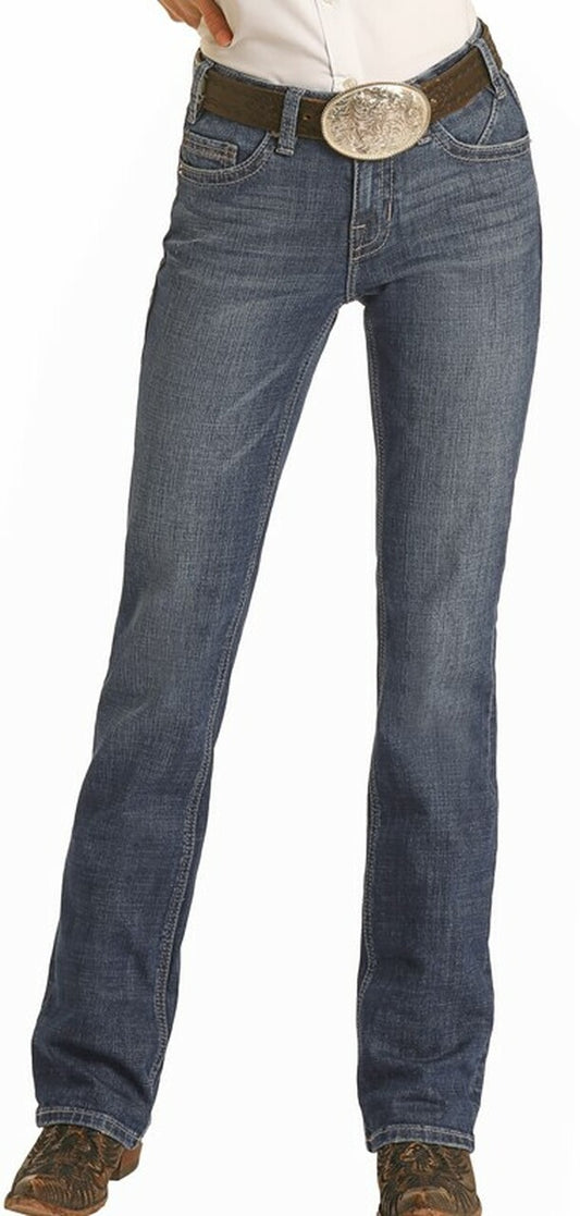 Rock & Roll Ladies Mid-Rise Riding Boot Jeans Dark Vintage
