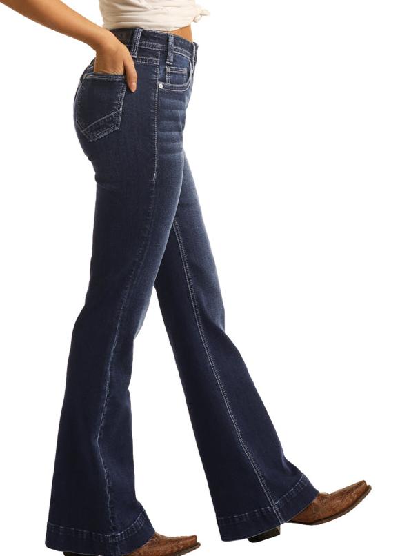 ROCK & ROLL DENIM HIGH RISE EXTRA STRETCH BUTTON FLY TROUSER JEANS