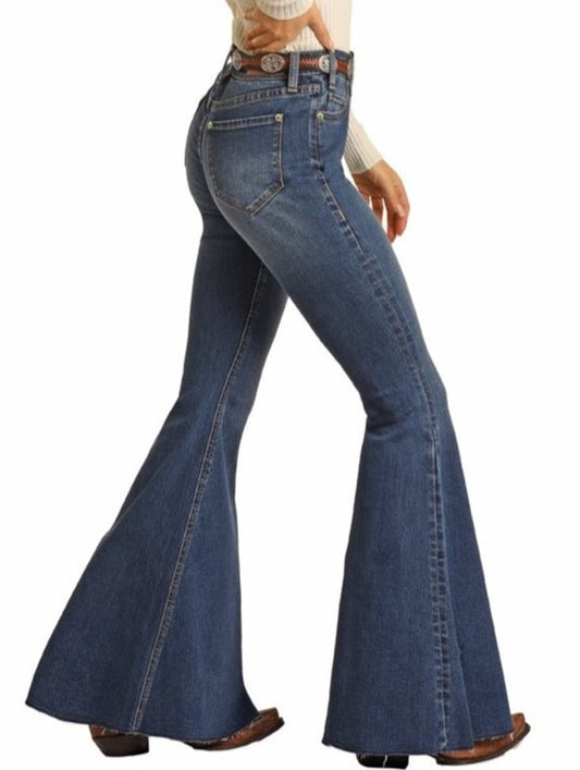Rock & Roll Cowgirl Junior's Bargain Bells High Rise Extra Stretch Bell Bottom Jeans