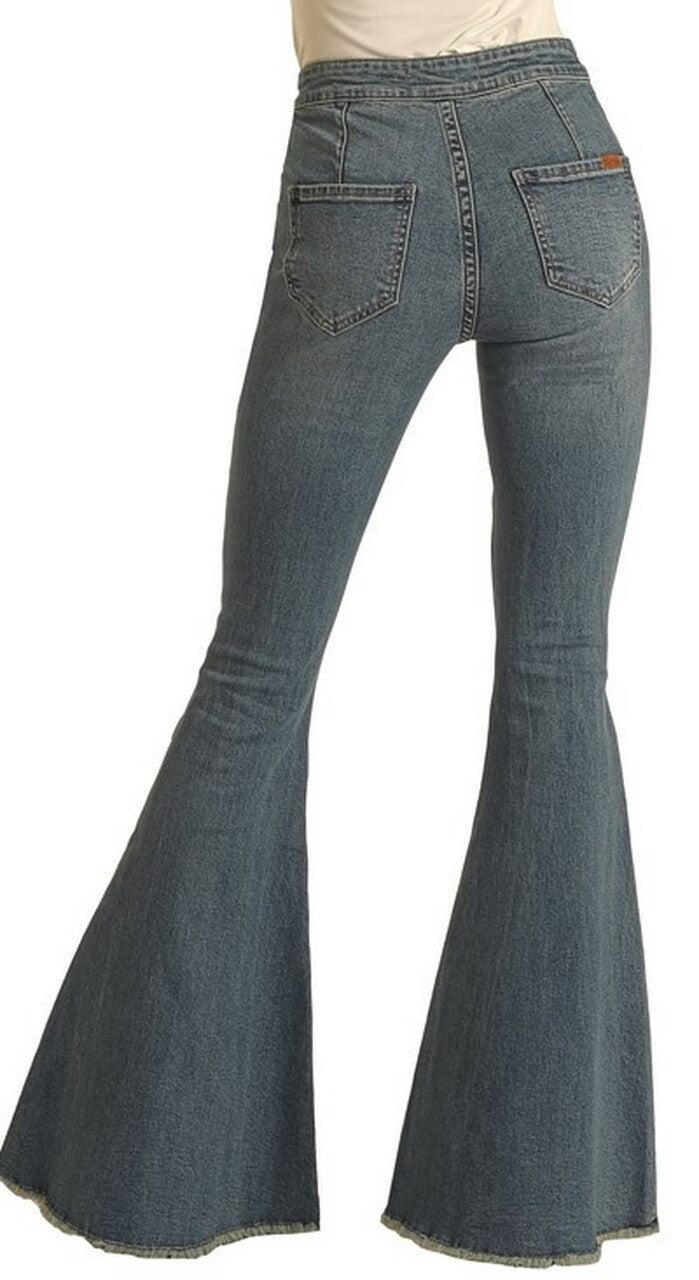 Rock & Roll LADIES BUTTON BELLS HIGH RISE STRETCH FLARE JEANS
