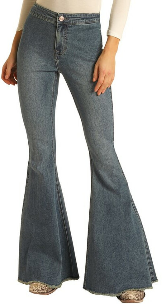Rock & Roll LADIES BUTTON BELLS HIGH RISE STRETCH FLARE JEANS