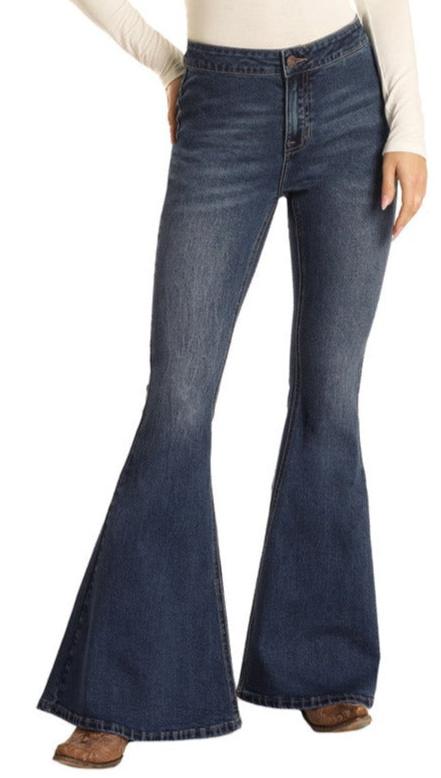 Rock & Roll Cowgirl Junior's Bargain Bells High Rise Extra Stretch Bell Bottom Jeans