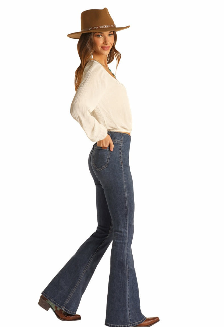 Rock & Roll Cowgirl Bargain Bells High Rise Pull-On Stretch Bell Bottom Jeans