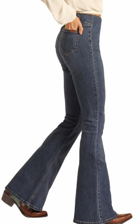 Rock & Roll Cowgirl Ladies Bargain Bells High Rise Pull-On Stretch Bell Bottom Jeans