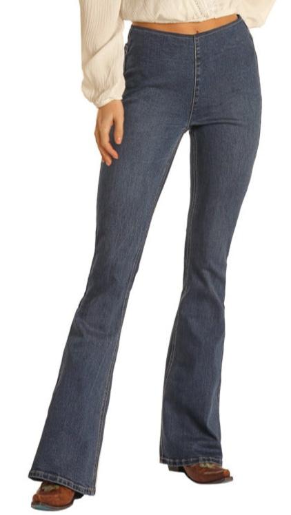 Rock & Roll Cowgirl Ladies Bargain Bells High Rise Pull-On Stretch Bell Bottom Jeans