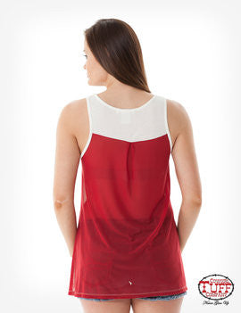 Cream Hi-Lo Tank with Sheer Red Back