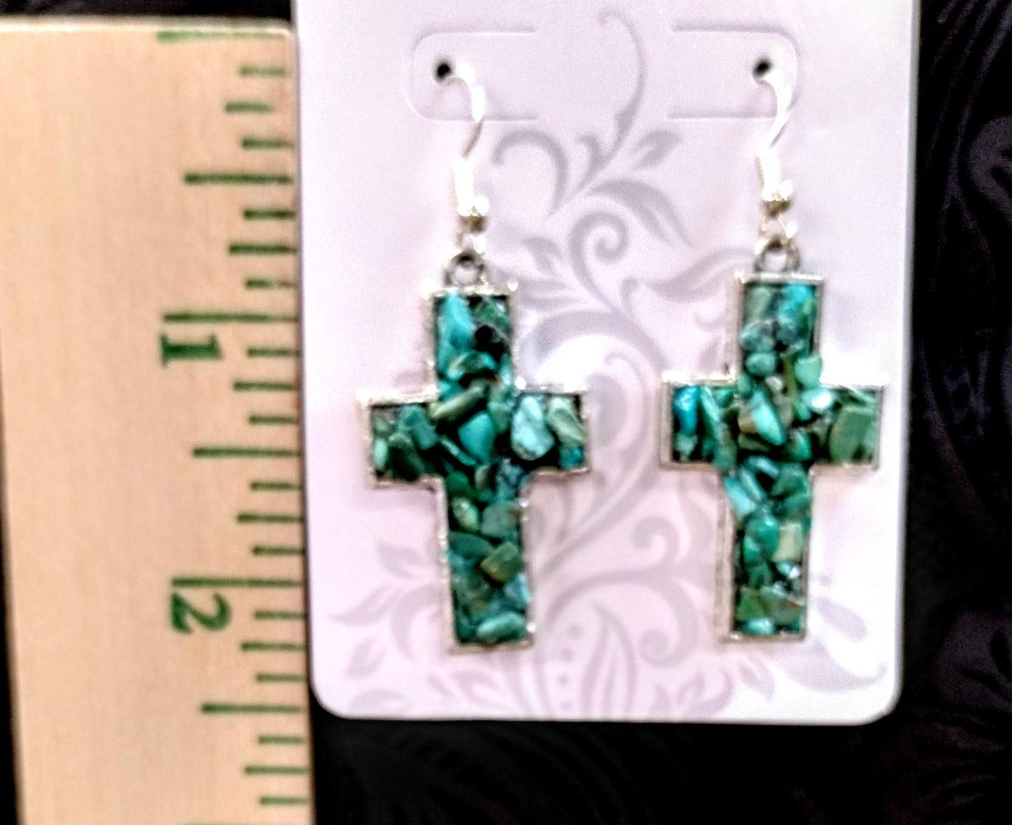 TURQUOISE CHIP CROSS EARRINGS