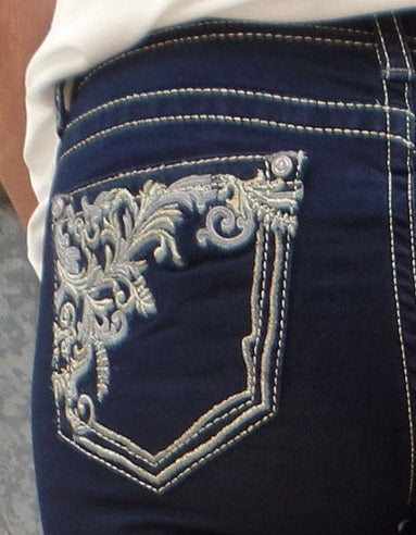 Grace In LA Western Embroidery Dark Wash Skinny Jean