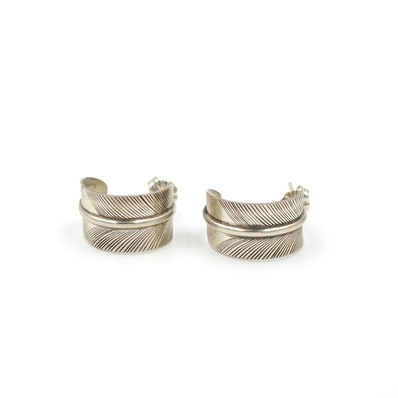 Sterling Silver Feather Half-Hoop Earrings