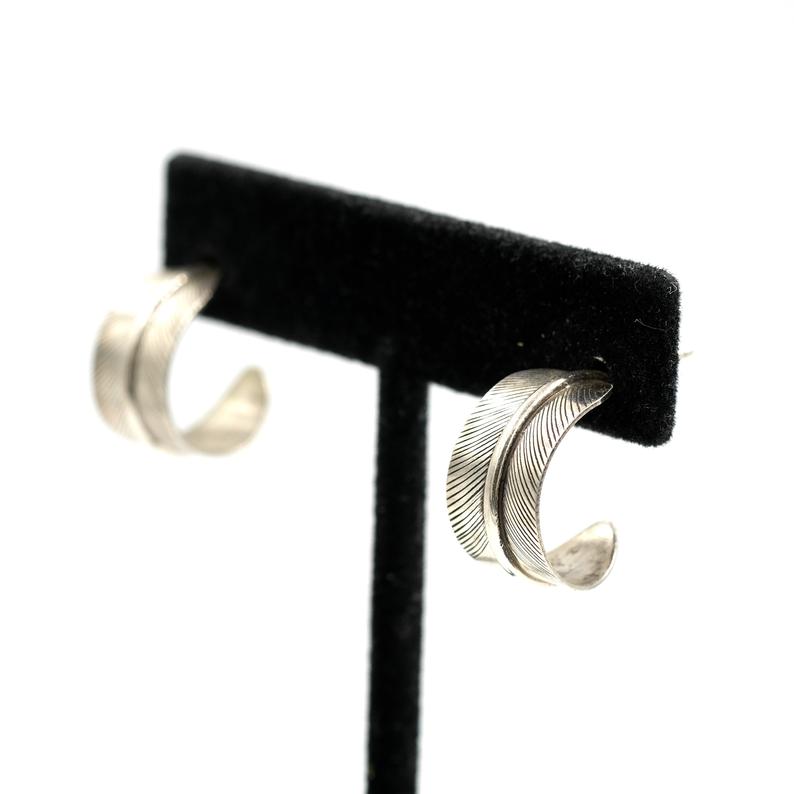 Sterling Silver Feather Half-Hoop Earrings