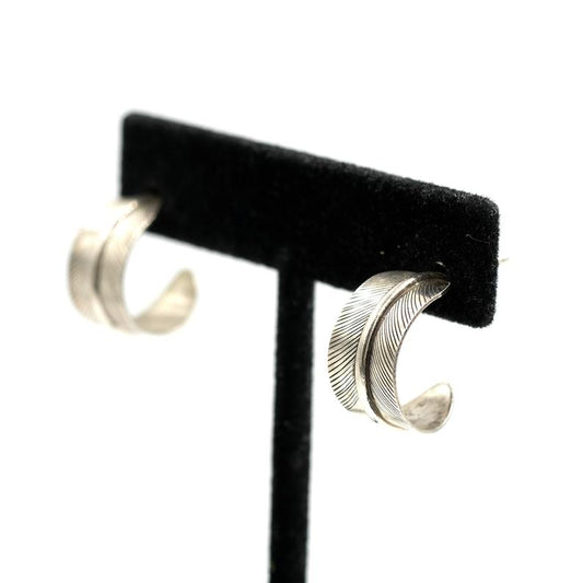 Sterling Silver Feather Half-Hoop Earrings